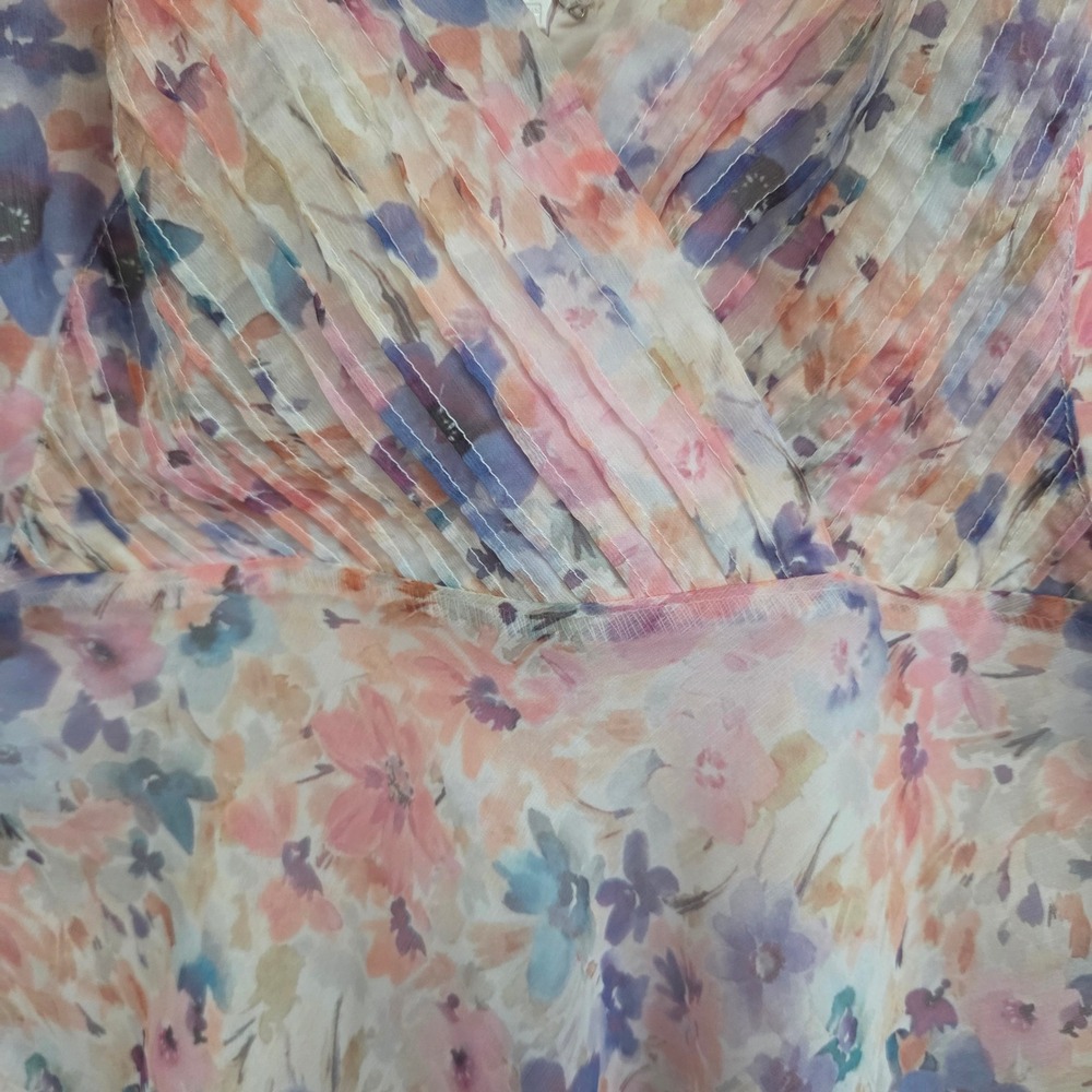 Shopmoda Watercolor Floral Chiffon Puff Sleeve Mini Dress Purple Pink XS - Picture 8 of 11